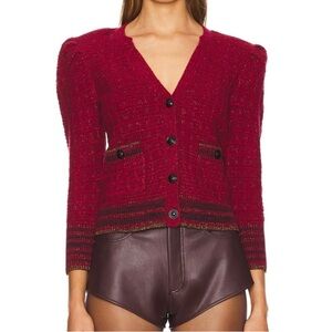 L'Agence Jenni Syrah Puff Sleeve Cardigan
